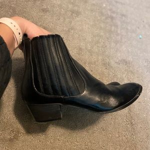 Black leather booties
